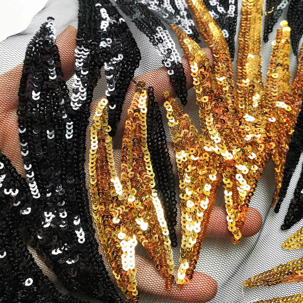 Sexy Body Black Yellow 30x130cm Sequin Rhinestone Diy Designer Women Clothes Patches Sew on For Costume Clothing Appliques Craft