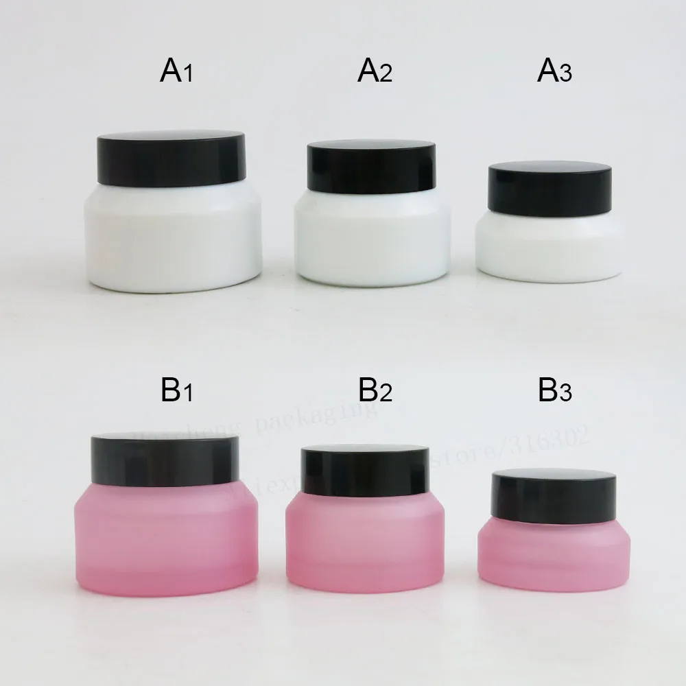 200 x 15G 30G 50G Pink White Make up Glass Jar With Black Lids Seal  1oz Container Cosmetic Packaging, 15G Glass Skin Care Pot