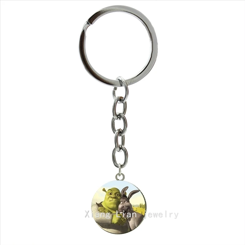 Interesting Nature wildlife animal Two Shrek key chain glass cabochon cute animal ring jewelry children's gift  keychain  NS466