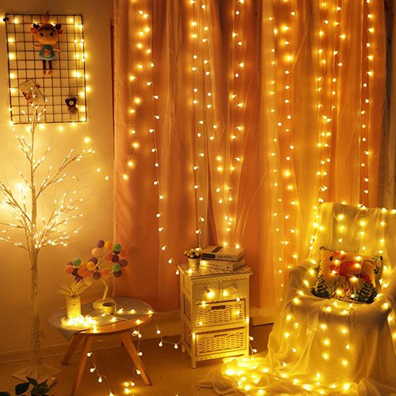 LED Cherry Ball Fairy Lights Garland String Lights For Christmas Tree Wedding Home Room Indoor Decoration Light Warm White