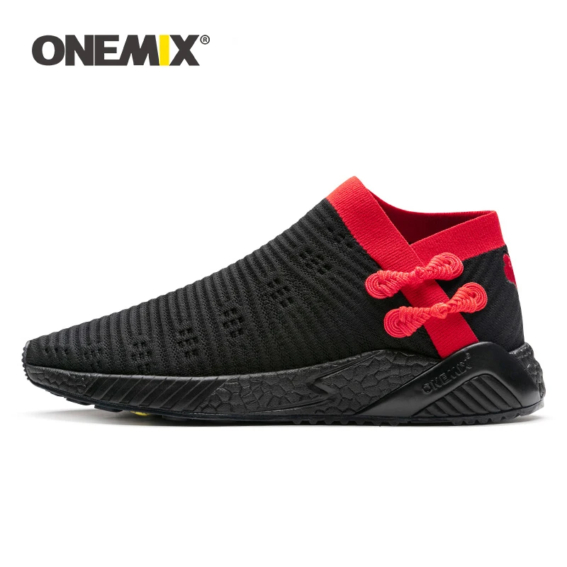 ONEMIX Socks Running Shoes For Men Retro Breathable Sneakers Knitted Vamp Durable Rubber Outsole Socks Shoes Walking Sneaker