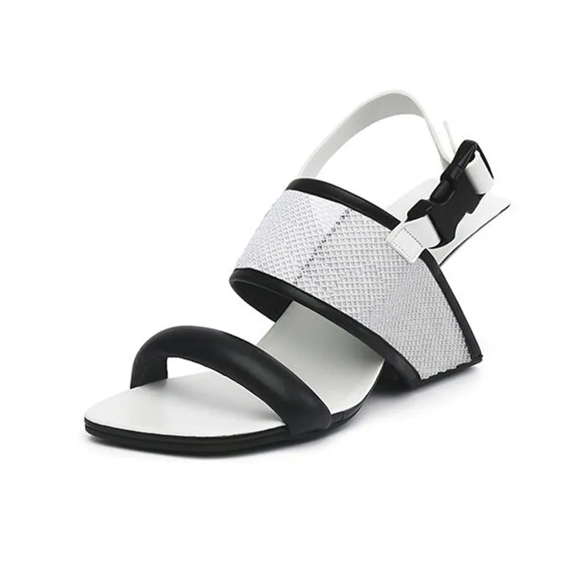 Design Women White Mesh Sandals 8cm Fretwork Heels Ladies Summer Pumps Gladiator Strap Dress Wedding Shoes Woman Beach Sandalias