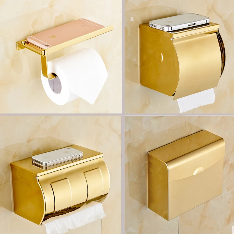 Stainless Steel Bathroom Paper Phone Holder with Shelf Bathroom Mobile Phones Gold Towel Rack Toilet Paper Holder Tissue Boxes