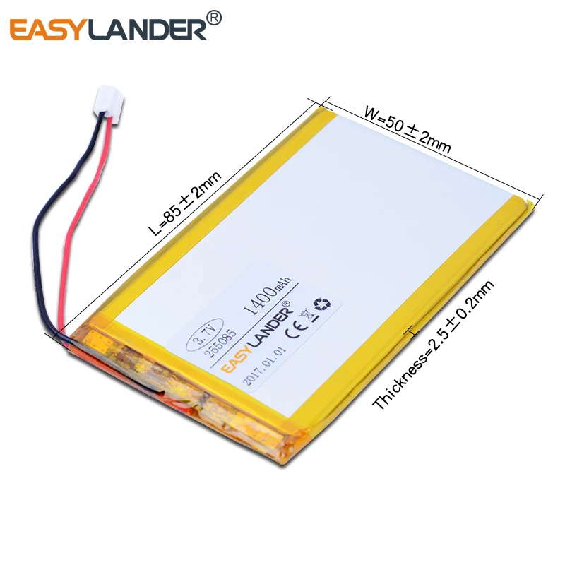 255085 3.7V 1400mAh Polymer Li-ion Battery For MP4 MP5  Speaker  Navigator Traffic recorder  connector 255083 tolino vision