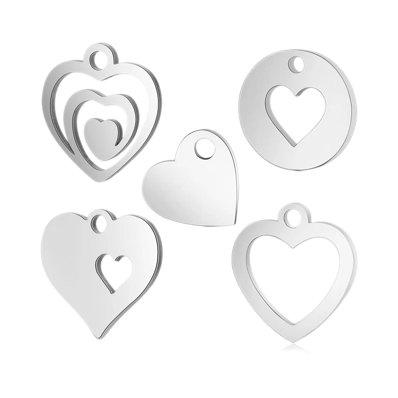 

50Pcs/Lot Romantic Hollow-out Heart Charm Stainless Steel High Polish Accessories for Making DIY Bracelet & Necklace Can Mixed