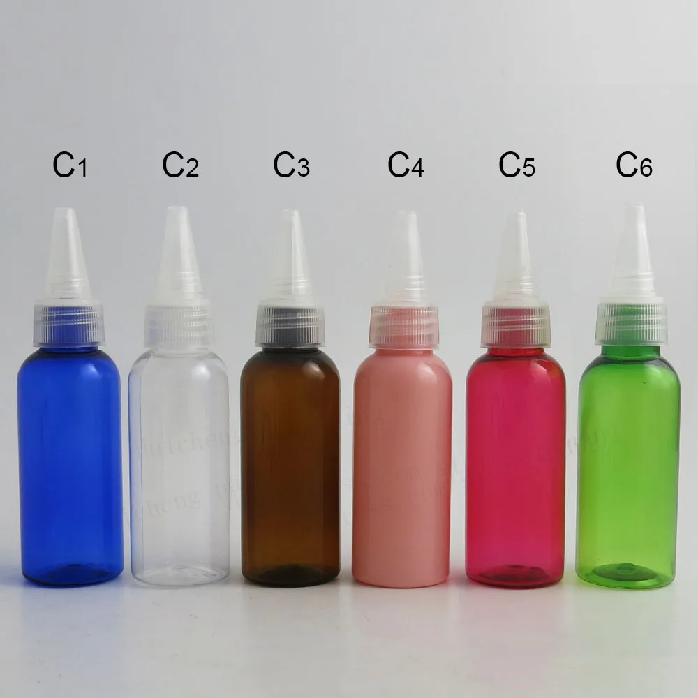 50 x 50 ml per esterni Bottiglia vuota in plastica PET blu ambra verde rosso trasparente bianco con tappo di erogazione Contenitore per shampoo cosmetico da 50 cc