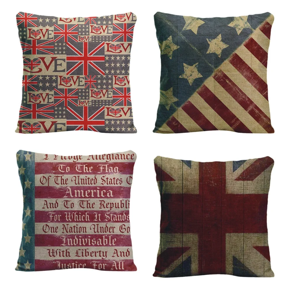 Flags Pattern Cushion Cover Star Streaks Pillow Case Perfect Cushion Covers For Sofa Cotton Linen Novelty Pillowcases