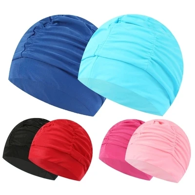 Pure Color Women Swimming Cap Swim Pool Beach Protect Ears Hair Fabric Bathing Hat For Girls Long Hair Lady Swim Cap