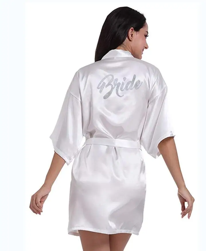 PDTY 01 Silver Writing Bridal Wedding Robes Bride Bridesmaid Maid of Honor Women Party Robe Custom Name and Date Get Ready Robes