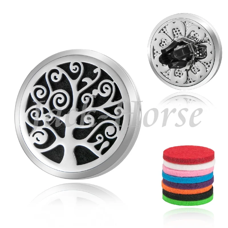 

8 Color Free Pads 38mmTree of Life Magnet Diffuser 316 Stainless Steel Car Aroma Locket Essential Oil Car Diffuser Lockets