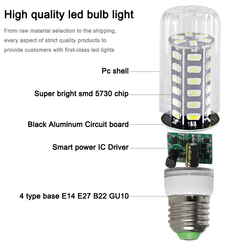 Imagem -04 - Lâmpada de Milho Led de Poupança de Energia Lâmpadas E14 E27 B22 Gu10 7w Super ac dc 12 24 36 v 110v 220v 48v 60v Luzes