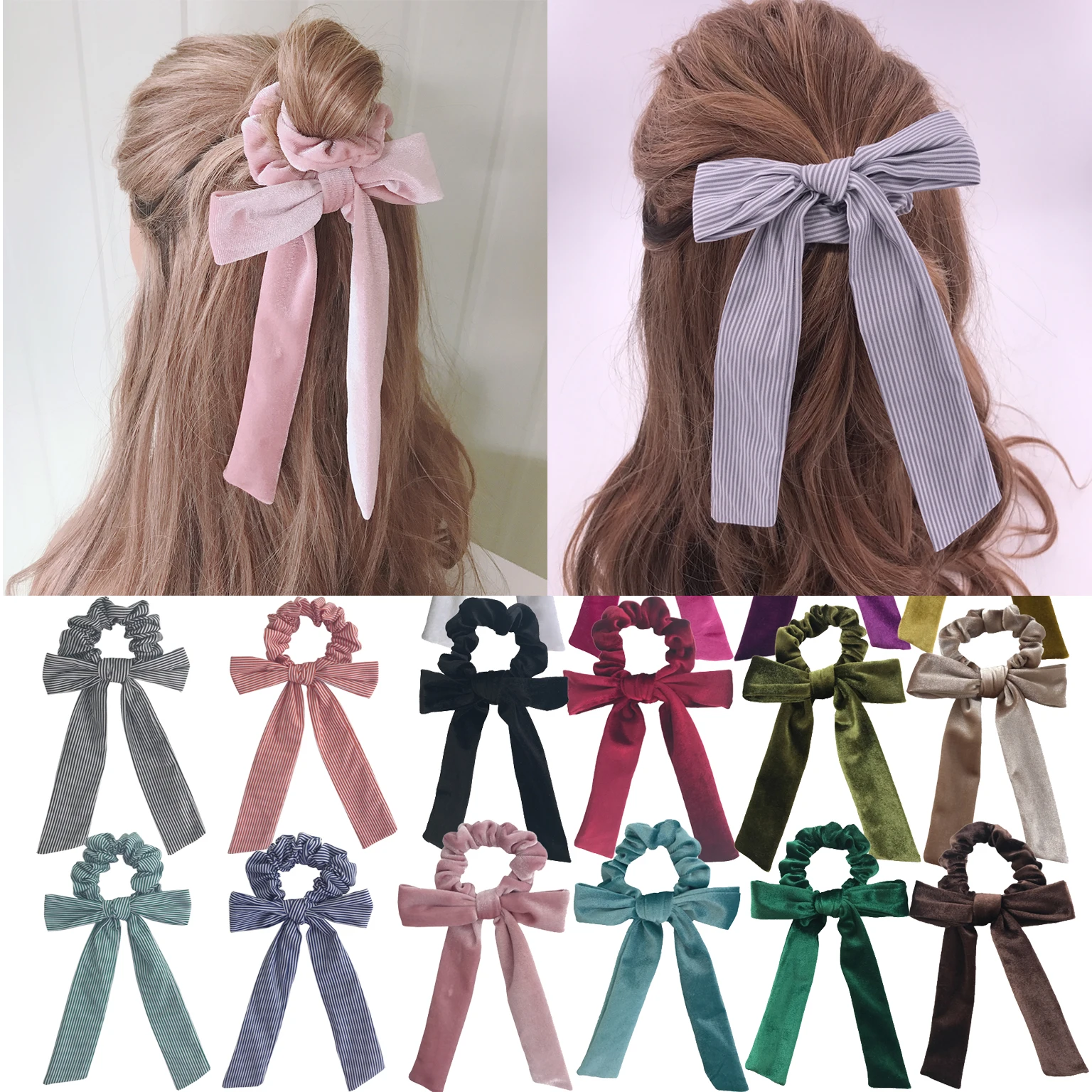 Fashion Bow Streamers Hair Ring Ribbons Girls Lady Hair elastic Bands Scrunchie Horsetail Tie Headwear Hair Accessories