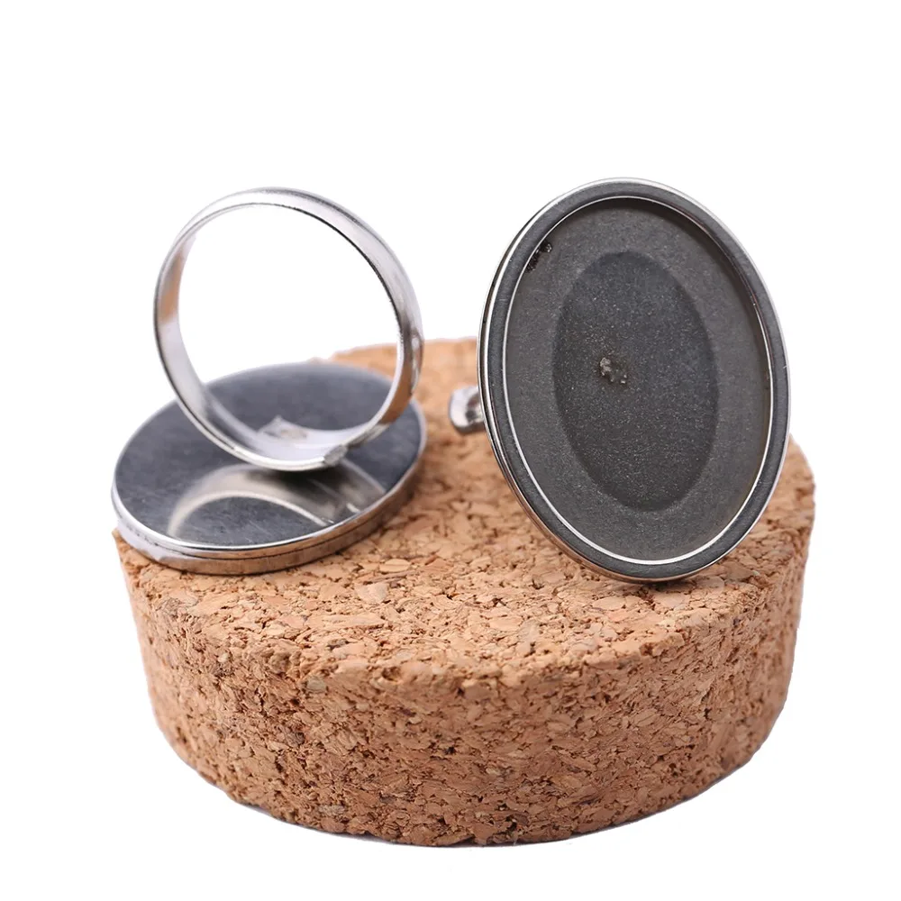 onwear 10pcs stainless steel fit 18x25mm oval cabochon adjustable ring base settings diy blank rings bezel for jewelry making