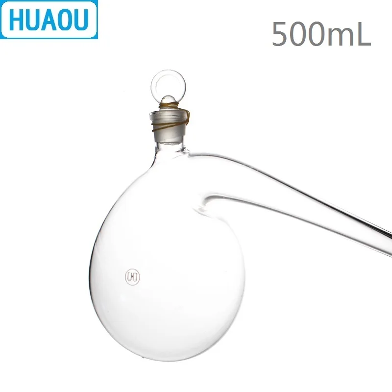 HUAOU 500mL Retort with Ground - in Glass Stopper Borosilicate 3.3 Glass Distillation Distilling Flask Laboratory Chemistry