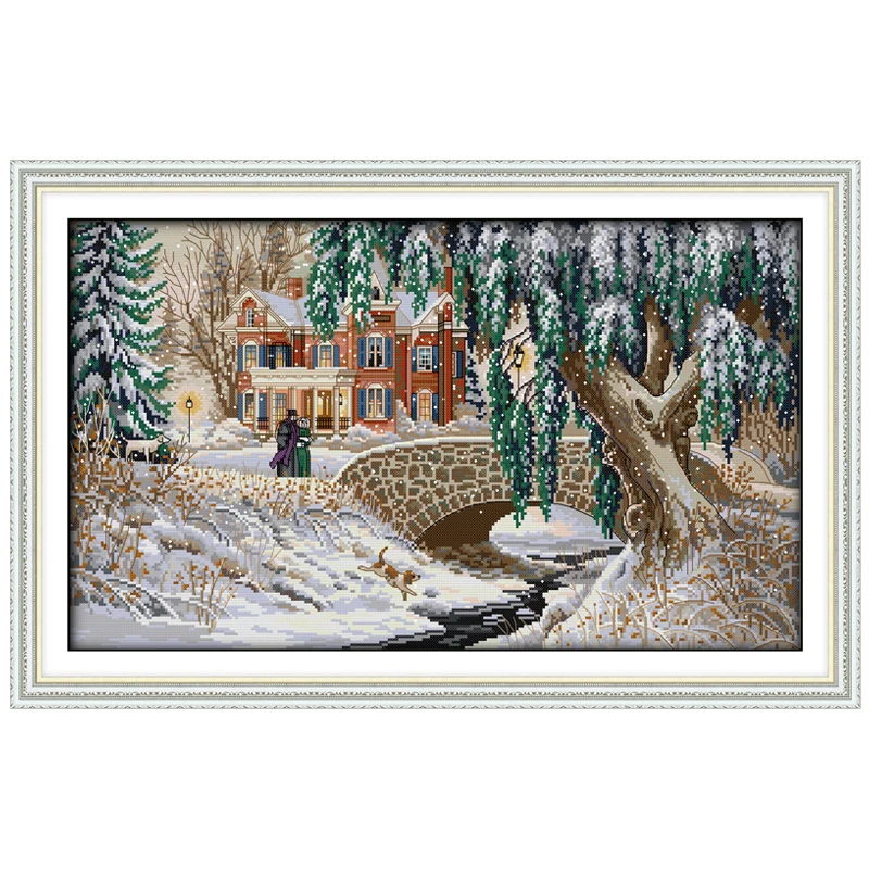 Snow-covered landscape(5) Patterns Counted Cross Stitch Set DIY 11CT 14CT 16CT Stamped DMC Cross-stitch Kit Embroidery Needlewor