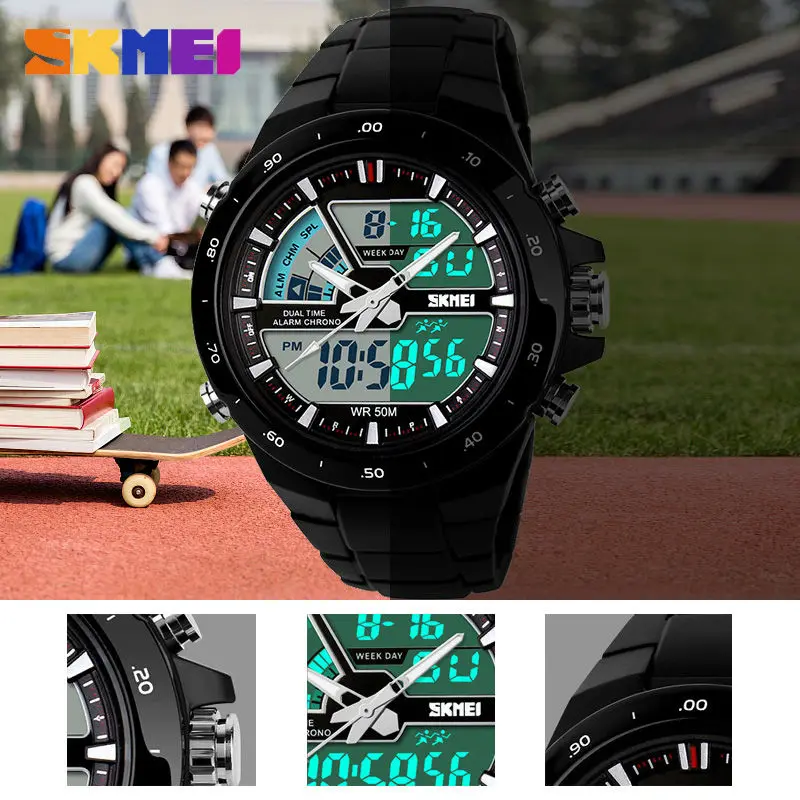 SKMEI military Male Sports Watches Chrono Calendar 30M Waterproof 2 Time Male Quartz Clock Digital Wristwatch reloj hombre 1016