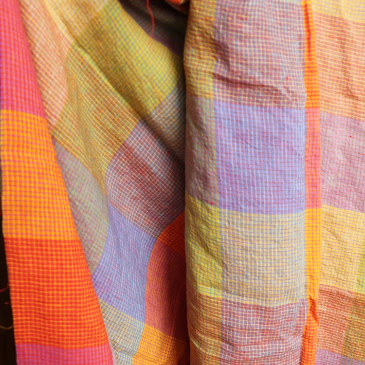 High quality pure flax fabric Multicolored Lattice material High-end dresses, one-piece dress and trousers fabrics