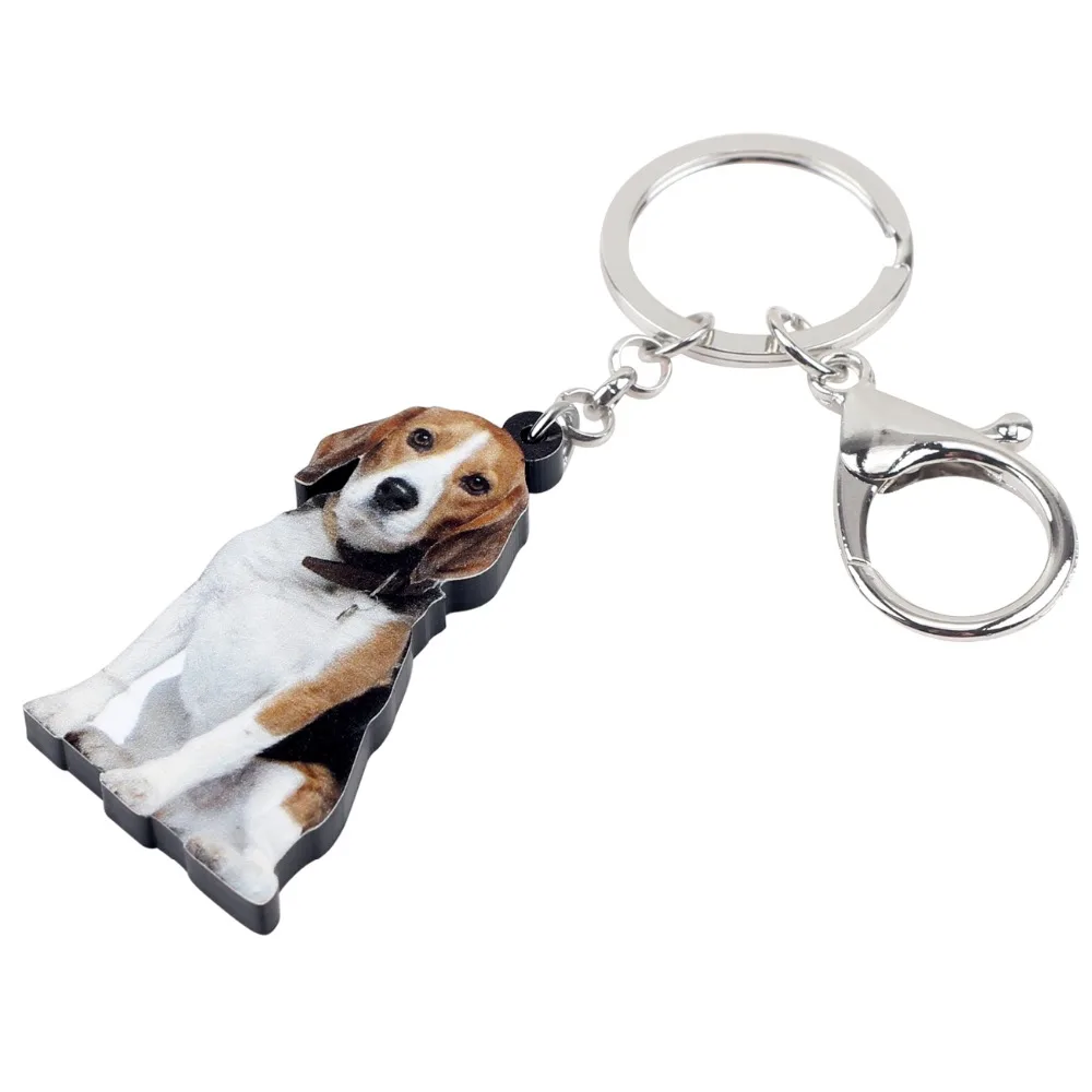 Bonsny Statement Acrylic Beagle Dog Key Chains Keychain Ring New Fashion Animal Jewelry For Women Girls Bag Car Charms Wholesale