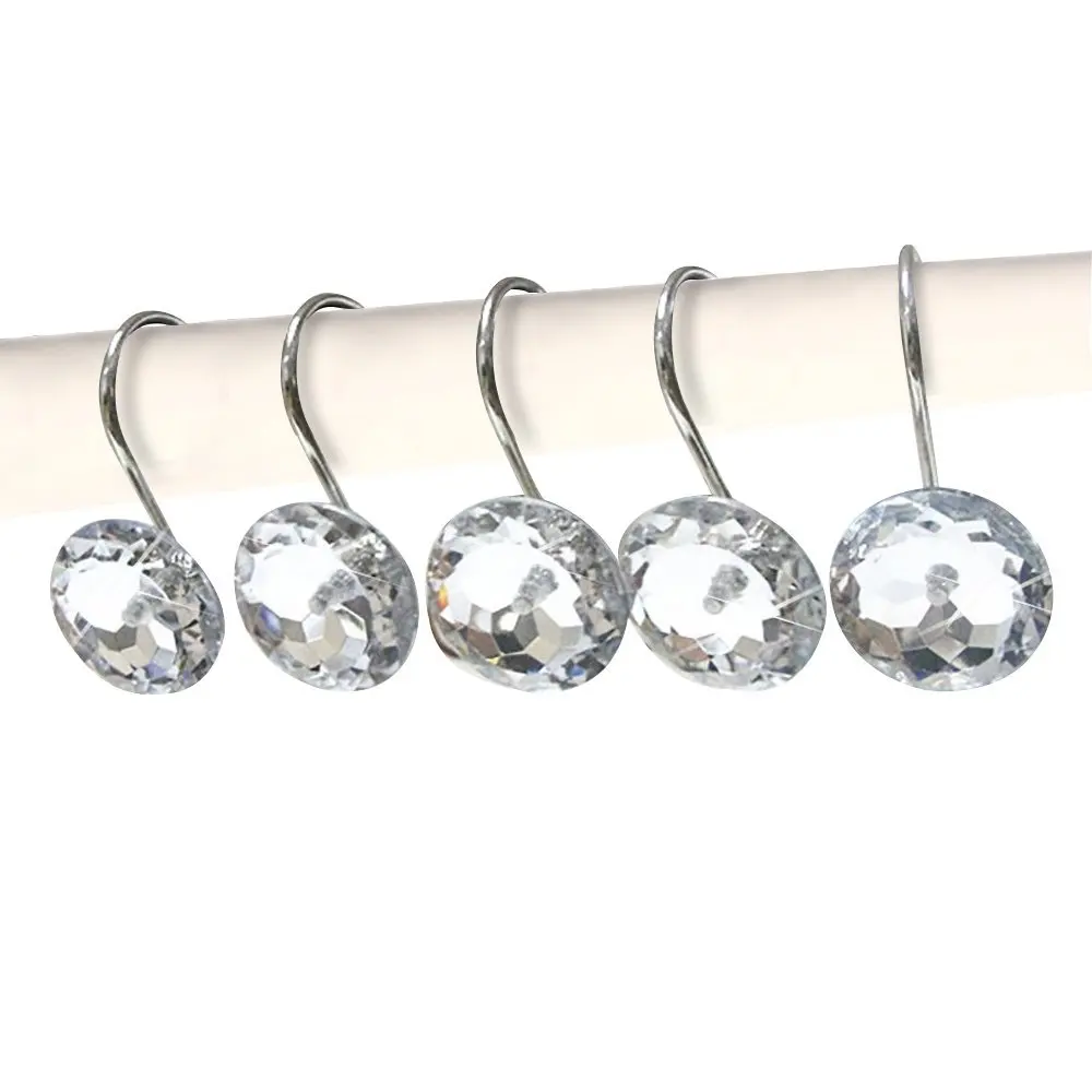 Decorative Crystal Shower Curtain Hooks Bling Rhinestones Rust Proof Polished Chrome for Bathroom Shower Rod 12 PCS