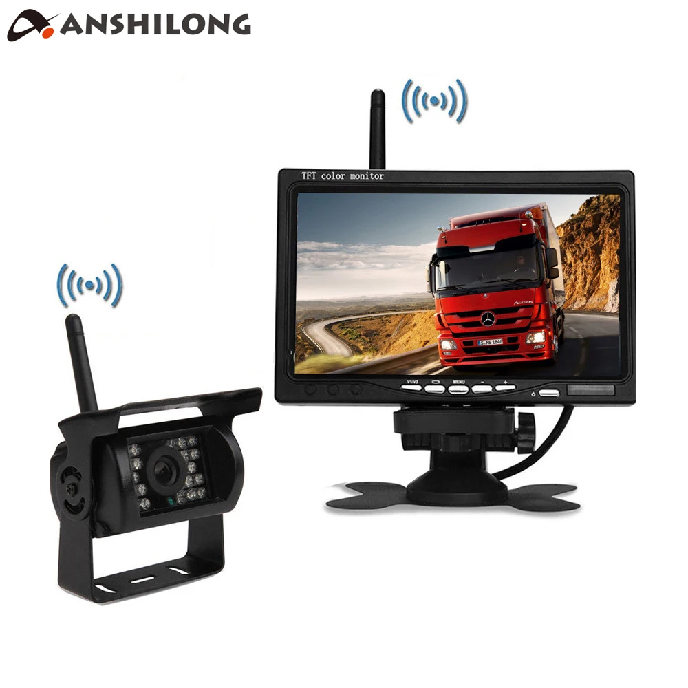 

ANSHILONG Wireless IR 18LED Waterproof Backup Camera Rear View System for Bus Truck Trailer+7" Wireless Car LCD Screen Monitor