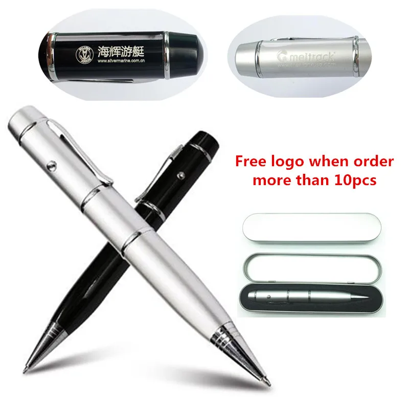 

Custom Logo Ballpoint Pen model Laser Light USB Flash Pen Drive Memory Stick Pendrive 4GB 8GB 16GB 32GB 64G With Metal Box