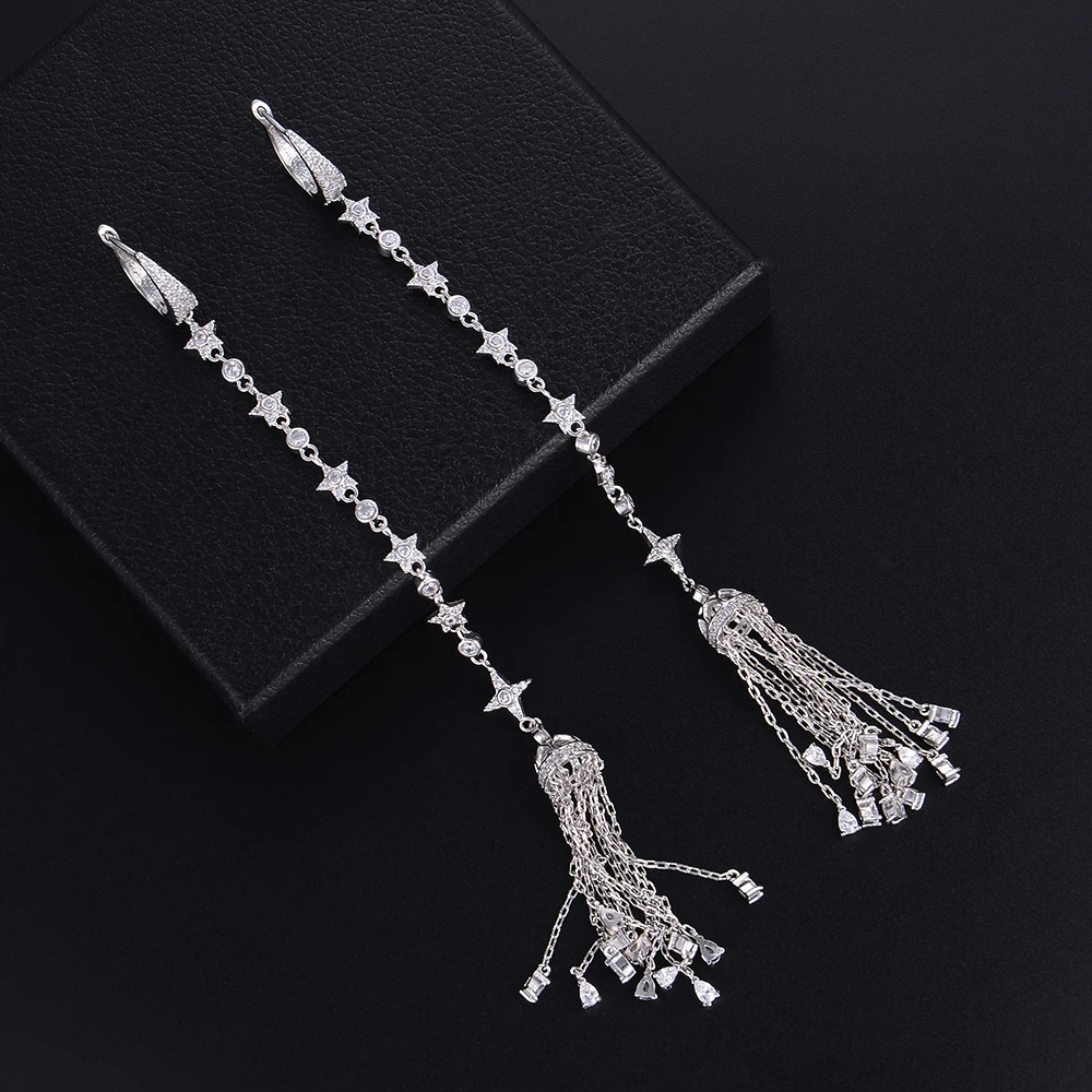 GODKI 149mm Super Long Cross Tassel Drops Geometry Cubic Zirconia American Wedding Party Earring Fashion Jewelry for Women