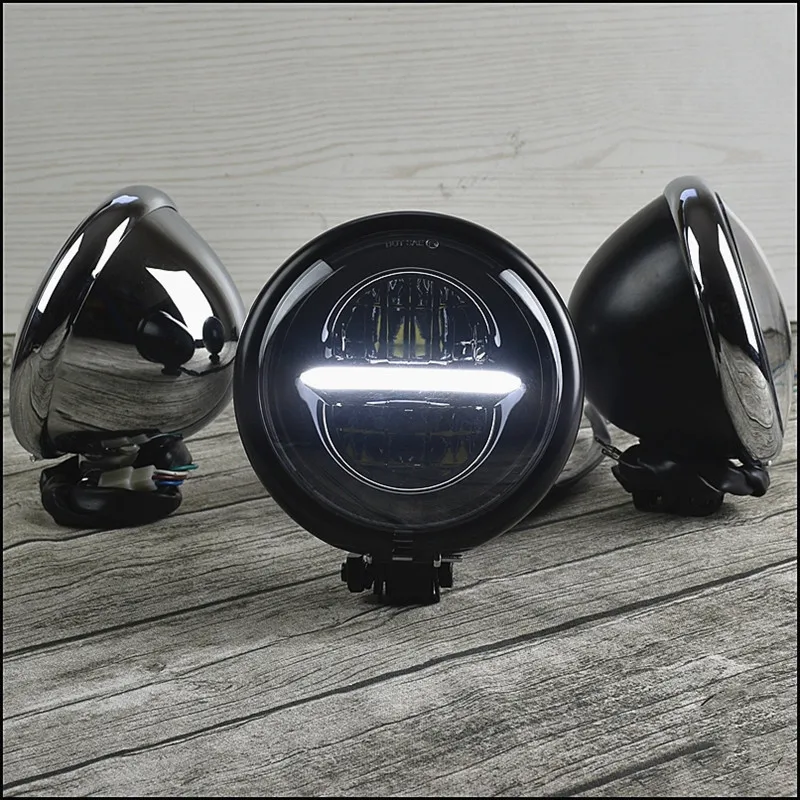 

5.75" Motorcycle Retro Cafe Racer Headlight High Low Beam LED lens day front headlights For GN125 CG125