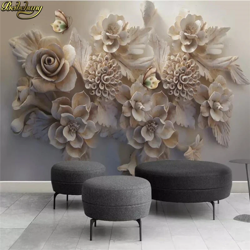 

beibehang custom Embossed flower butterfly Photo Murals Wallpaper for Living Room decoration TV Background Painting Wall paper