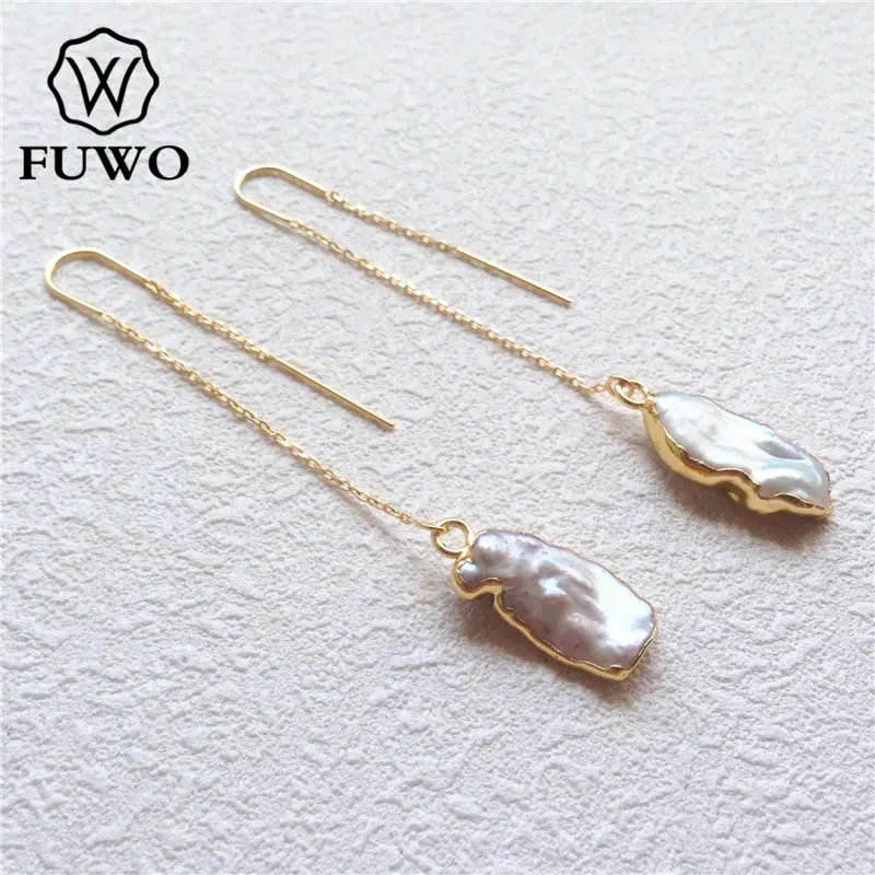 FUWO Wholesale Irregular Freshwater Pearl Threader Earrings,Golden Plated Minimalist Design Beach Jewelry For Women 5Pairs ER527