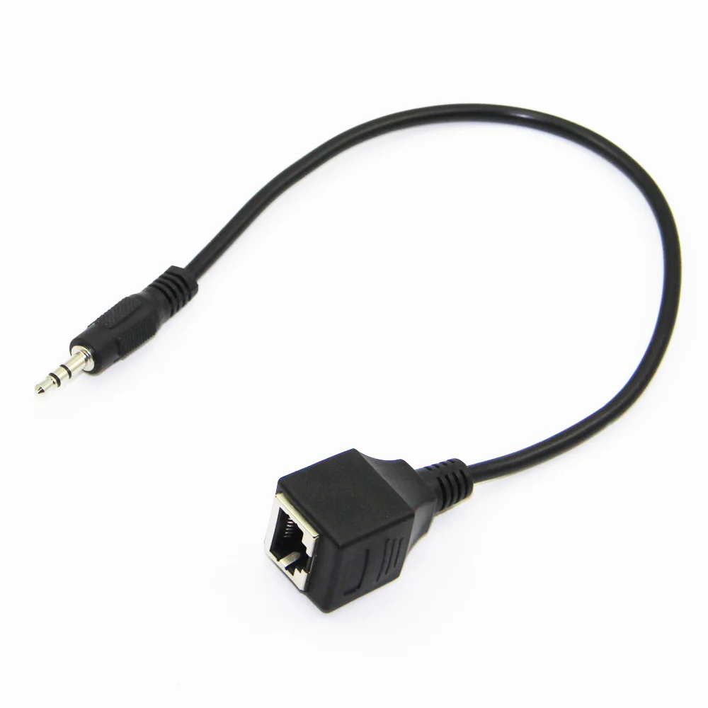 Bochara 30cm 3.5mm Stereo Male to RJ45 Female Audio Extension Cable