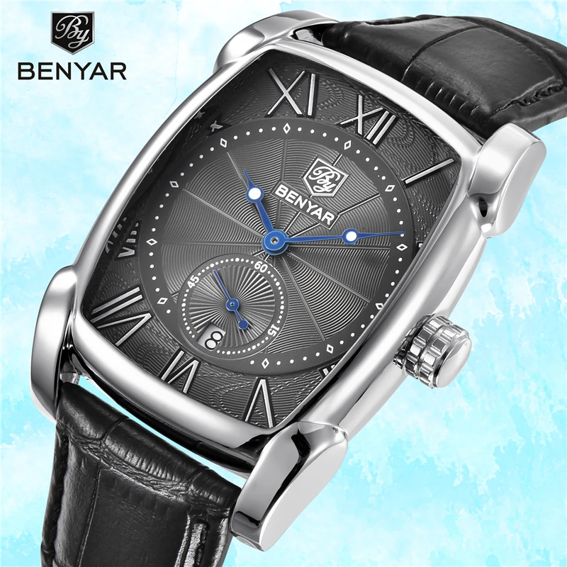 Men\'s Watches BENYAR New Fashion Business Quartz Wristwatch Mens Top Luxury Brand Waterproof Leather Watch Men Relogio Masculino