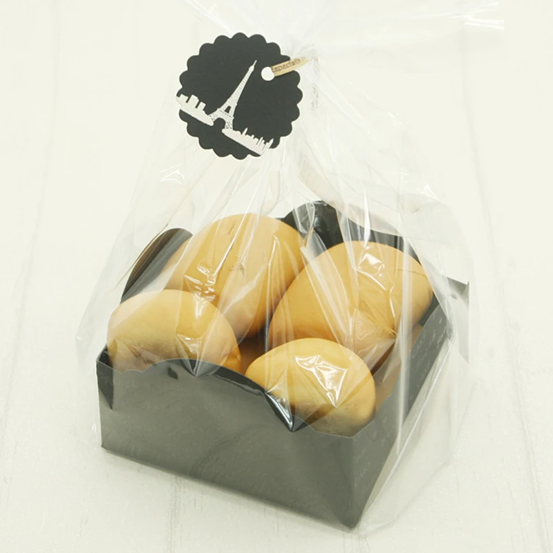 Bread Box Packing Bag With Base Transparent Bag Food Grade Black Food Bag Window-Open Bakery Oil-Absorbing Packing Tool 20/50pcs