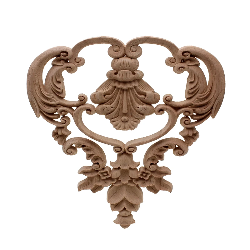 VZLX Vintage Unpainted Wood Carved Corner Onlay Applique Frame For Home Furniture Wall Cabinet Door Crafts Home Decor Decoration