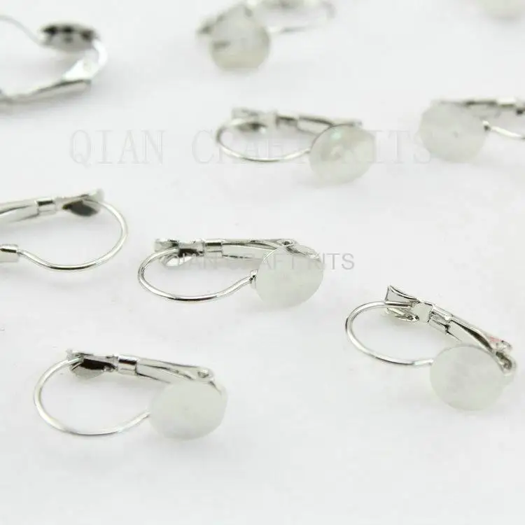 

300pcs Silver tone French earring hooks with 8mm pad cameo findings settings DIY Supplies for Jewelry Making nickle free