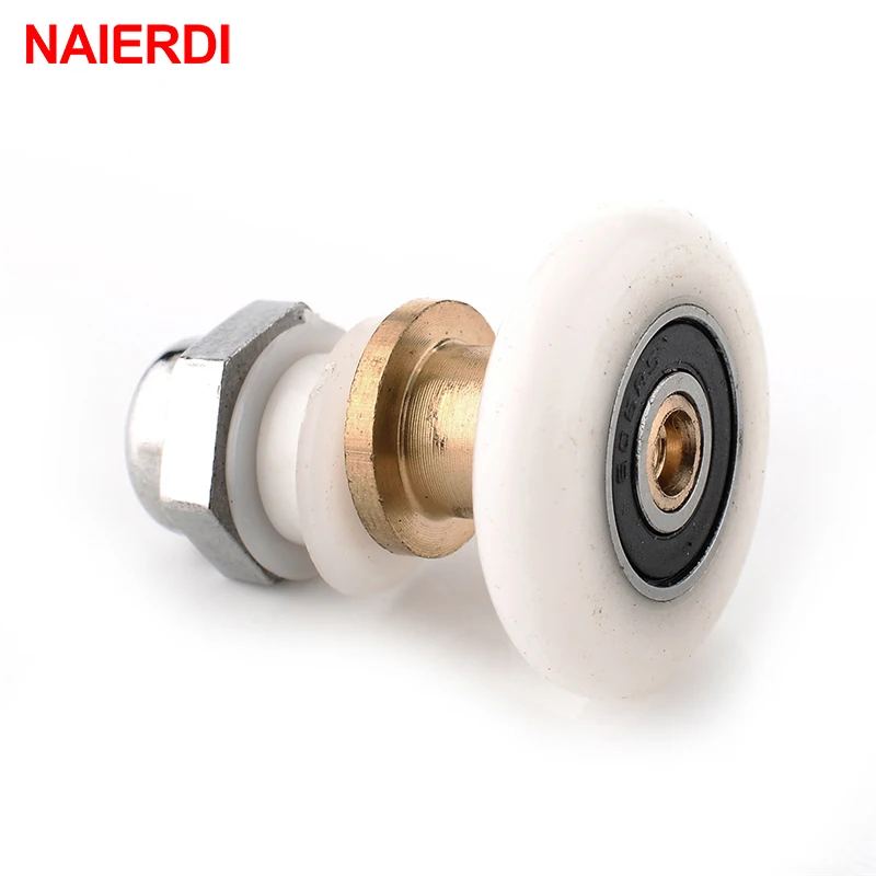 NAIERDI Stainless Steel Brass Shower Wheel Replacement Door Rollers Runners Rubber Wheels Pulleys For Bathroom Fixture Hardware