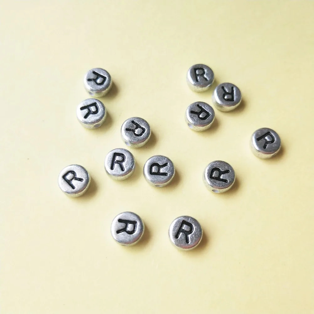 Free Shipping 500pcs/lot Letters Beads 4*7MM Single Character Initial R Printing Plastic Alphabet Jewelry Spacer Beads