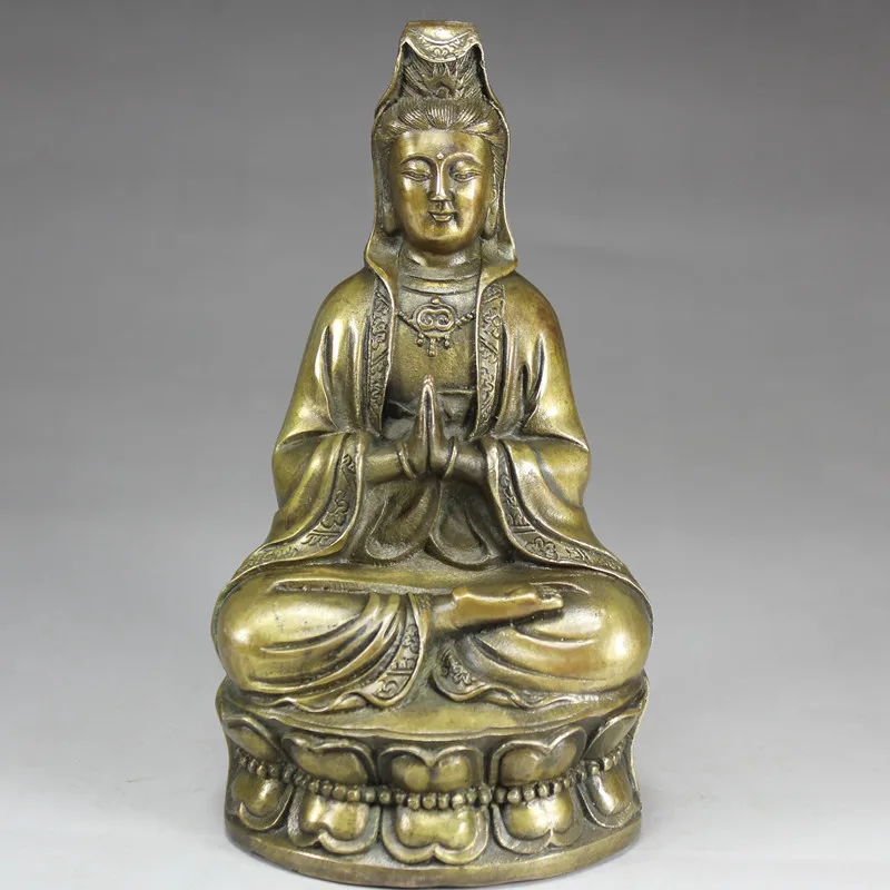 Pure Bronze Hand-made Guanyin, Bronze Guanyin Temple Guanyin Bodhisattva Statue, Decorative Household Accessories.