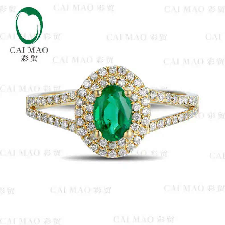 

CaiMao 0.41ct Natural Emerald 18KT/750 Yellow Gold 0.35ct Round Cut Diamond Engagement Ring Jewelry Gemstone colombian