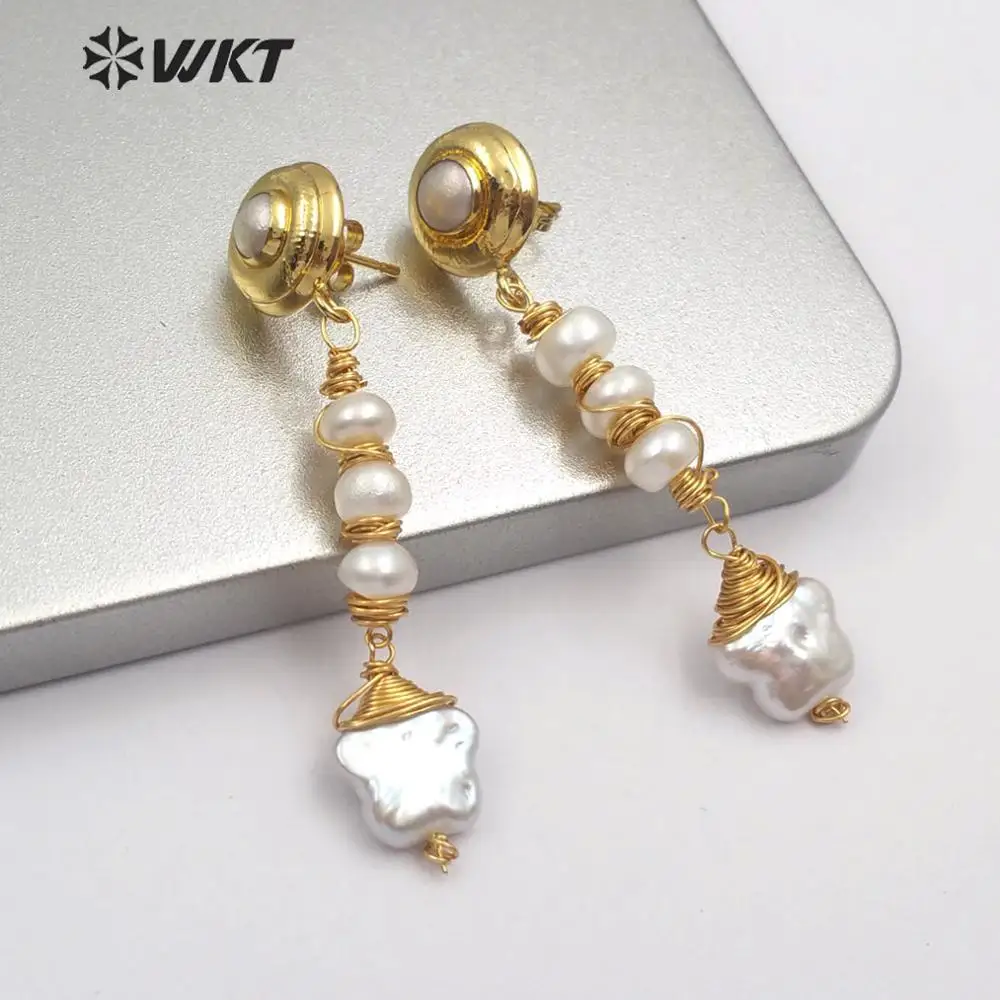 WT-E554 WKT New Arrivals Natural Freshwater Pearl Stars Shape Earring Women Fashion Pearl Earrings Jewelry