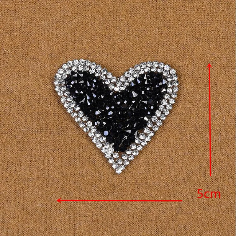 Love Heart Hotfix Rhinestone Motif Iron On Patch Sewing On Embroidered Applique Patch Clothes Stickers DIY Apparel Accessories