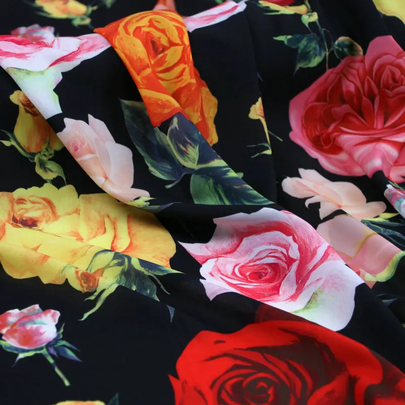145cm rose print fabric elegant thin fashion dress scarf fabric polyester material diyparent-child fabric wholesale cloth