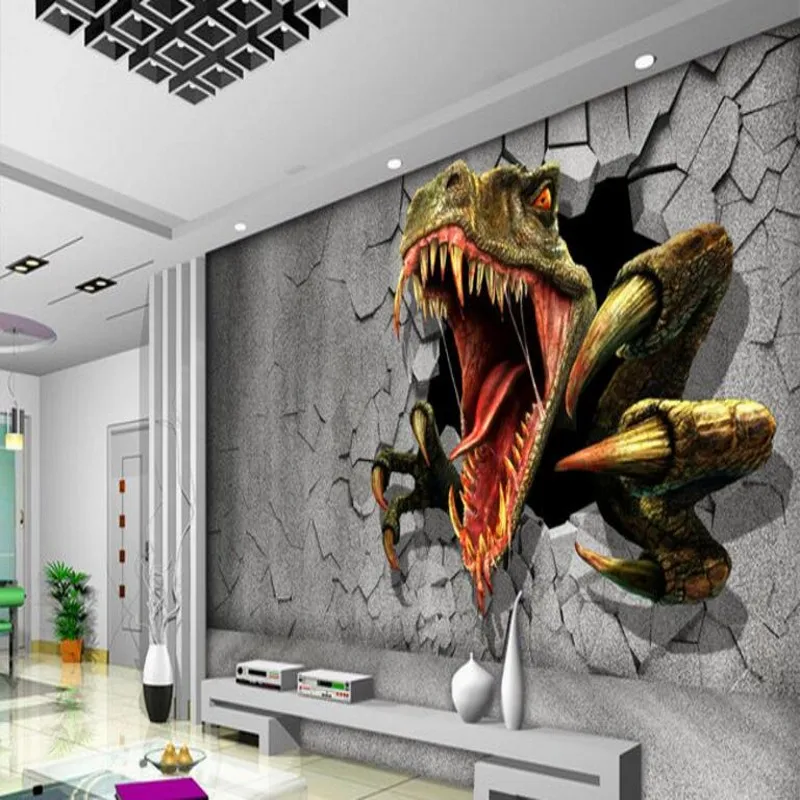 

wellyu Custom large - scale murals 3D brick wall residual wall Jurassic dinosaur TV background wall non - woven wallpaper