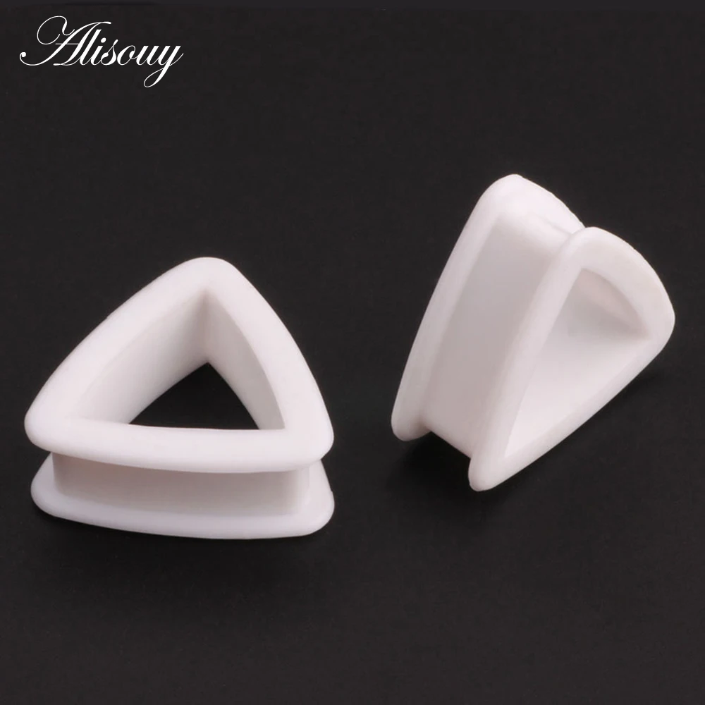 Alisouy 1 pair Ear plugs Triangle Thin Silicone Flexible Body piercing Jewelry Tunnel Plugs Ear Tunnels Hollow Ear stretcher