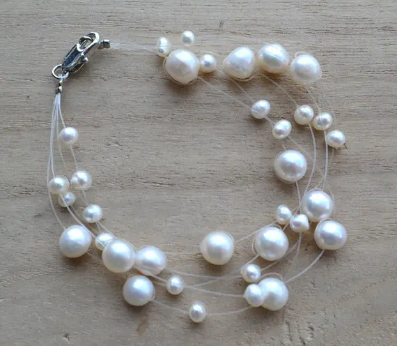 

Perfect Pearl Jewelry,White Color 5Rows Natural Freshwater Pearl Bracelet, 7.5inches Handmade Fashion Women's Jewelry.