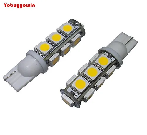 6000K White T10 / W5W /194 - 5050 13 SMD LED Inverted Side Light Bulbs - Pack of 10