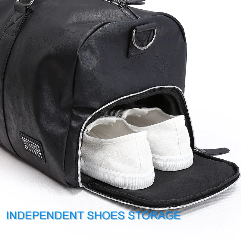 Male Leather Travel Bag Large Duffle Independent Shoes Storage Big Fitness Bags Handbag Bag Luggage Shoulder Bag Black XA237WC