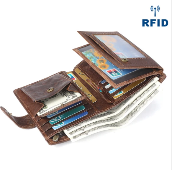 

Men's FRID slim Wallet Multi business card holder male Genuine Leather Vintage Casual Short Wallets Cowhide man's Coin purse Bag