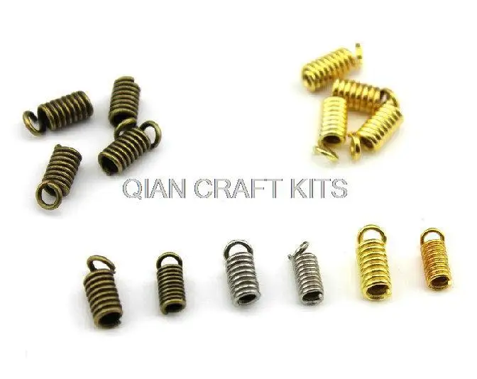 1000 pcs Coil End Crimp Fasteners for Leather Cord gold,silver,antique bronze (8x4mm-9x4.5mm) mixed colors and sizes nickle free