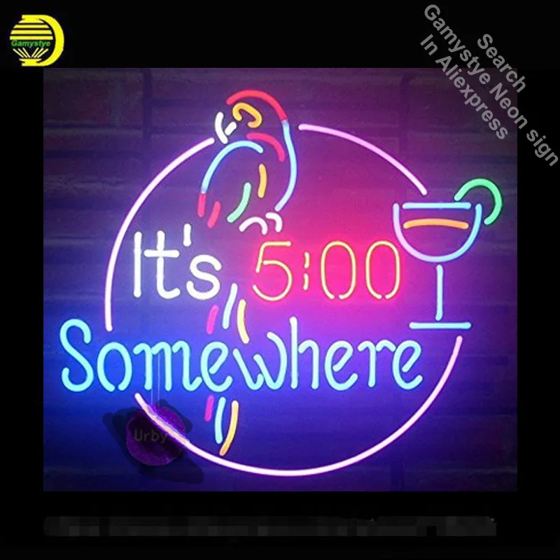 It's 5:00 Somewhere Parrot Neon Sign Handmade Real Glass Tube Quality Guarantee Handcraft neon lights vintage Lamps Bulb Smart