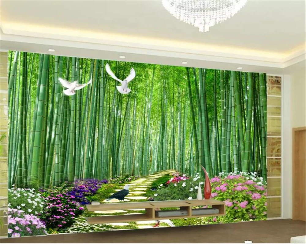 

Beibehang Custom wallpaper mural Bedroom living room background wall Nature landscape park woods lawn bamboo forest 3d wallpaper